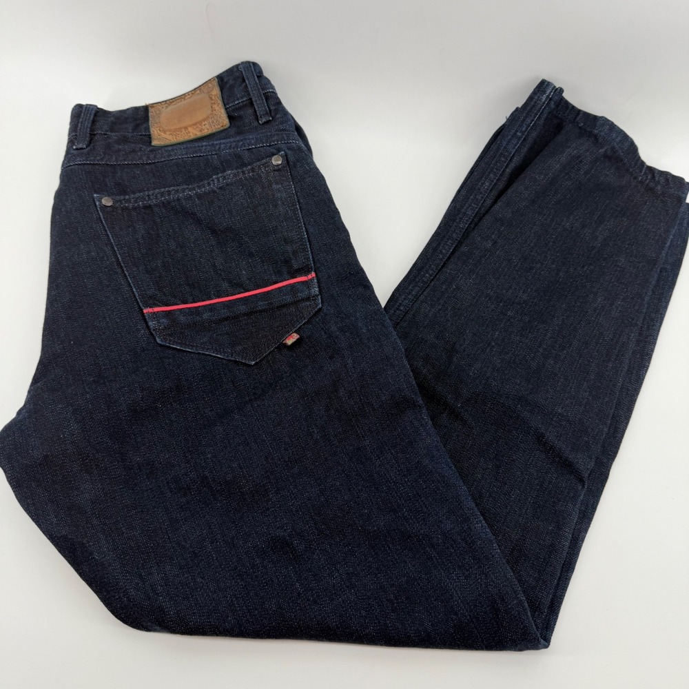 Robert Graham Jeans Men's 34x30 Dark Indigo Blue Straight Leg Denim Hemmed